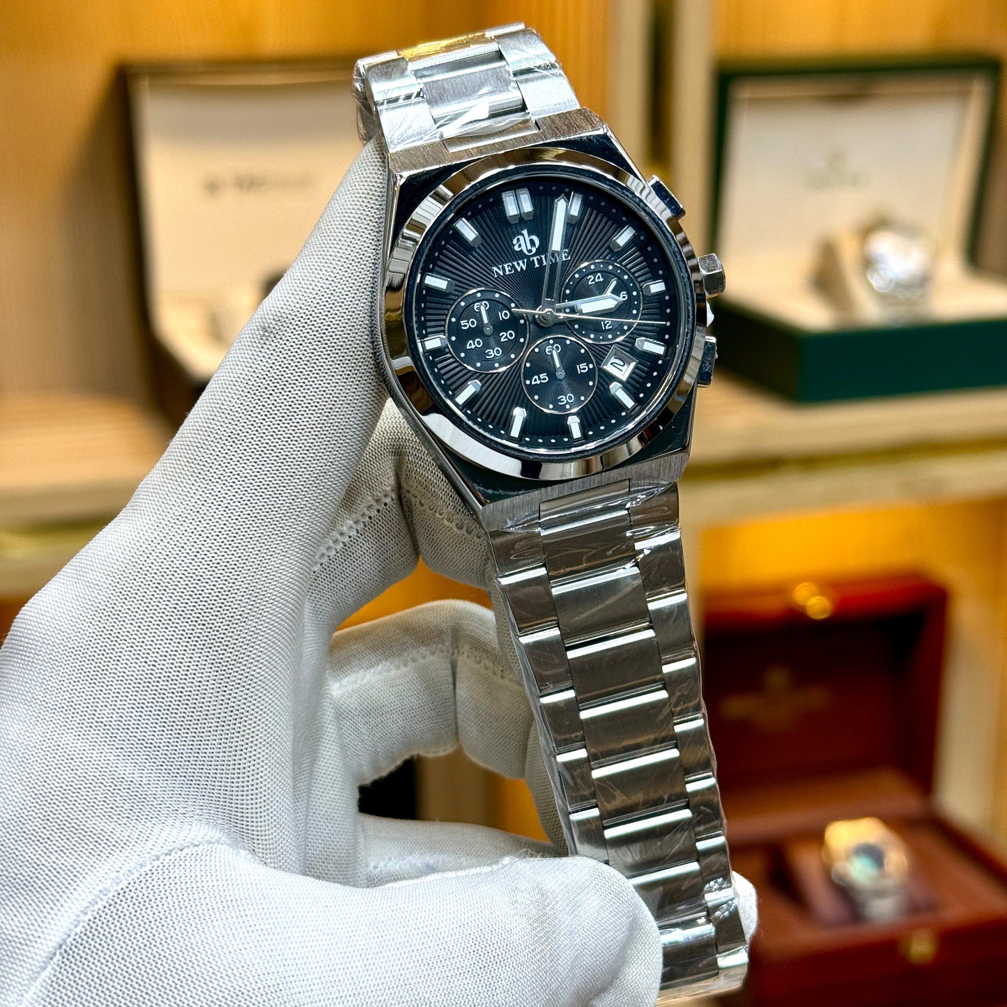 NEW TIME (Original) Men’s Watch Stainless Steel Quartz Movement Chronograph Date Working Butterfly Master Lock - Jewelsoftime