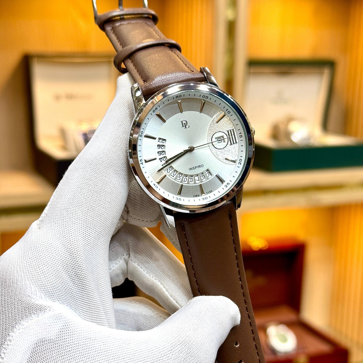 D.L Premium Men's Watch Japanese Quartz Movement Date Working Leather Strap - Jewelsoftime