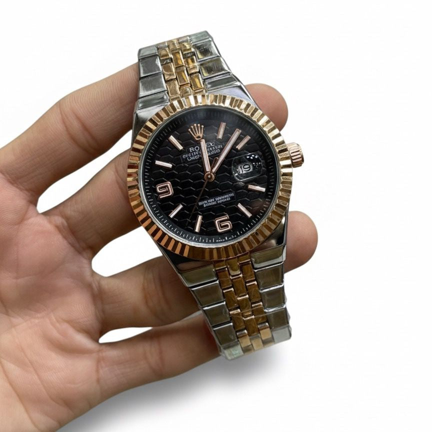 ROLEX (LAND DWELLER) Men's Watch Quartz Movement Date Working Push Lock Clasp - Jewelsoftime