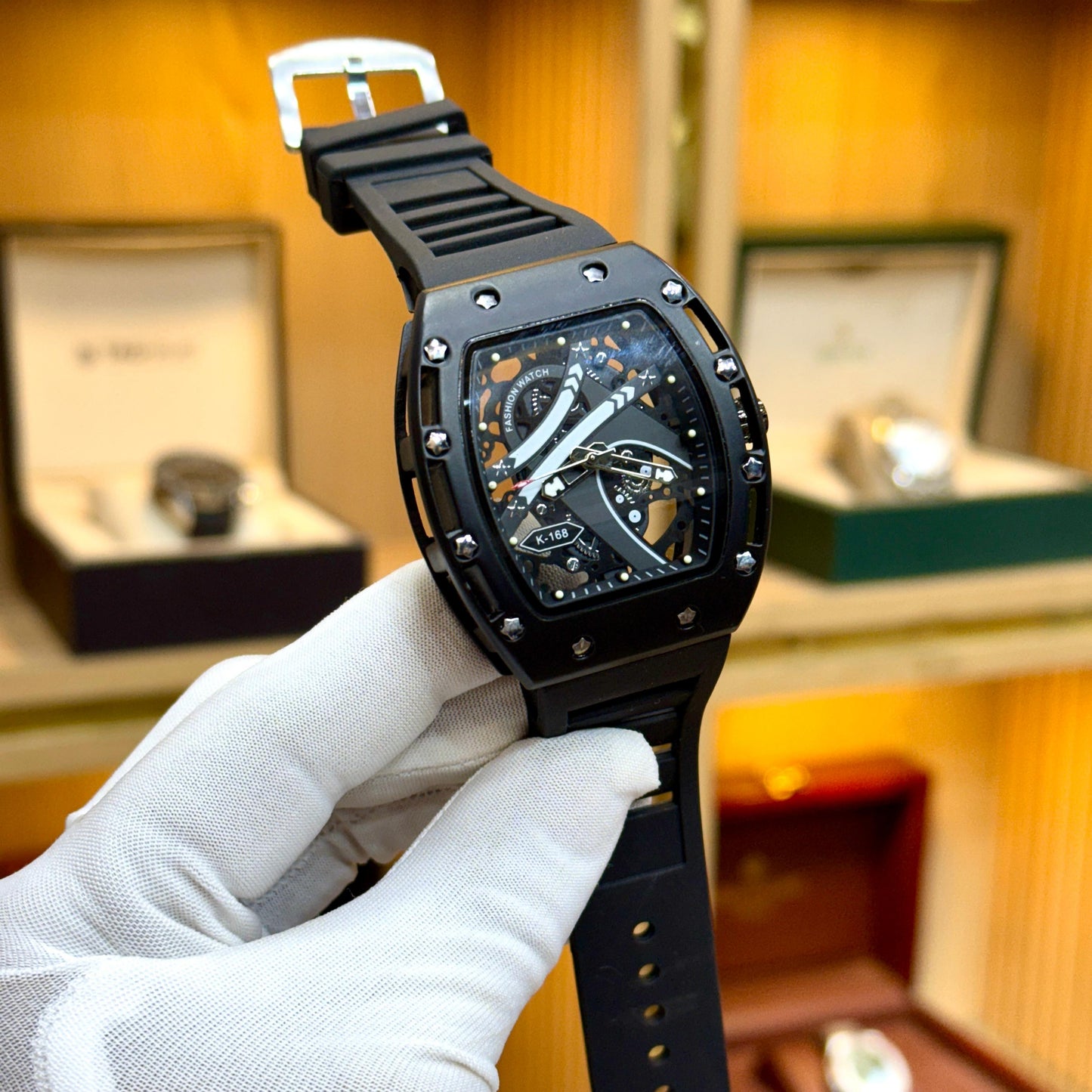 Richard Mille (RM) Men's Watch Quartz Movement Skeleton Face Rubber Strap - Jewelsoftime