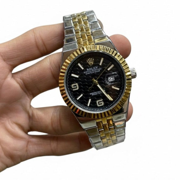 ROLEX (LAND DWELLER) Men's Watch Quartz Movement Date Working Push Lock Clasp - Jewelsoftime