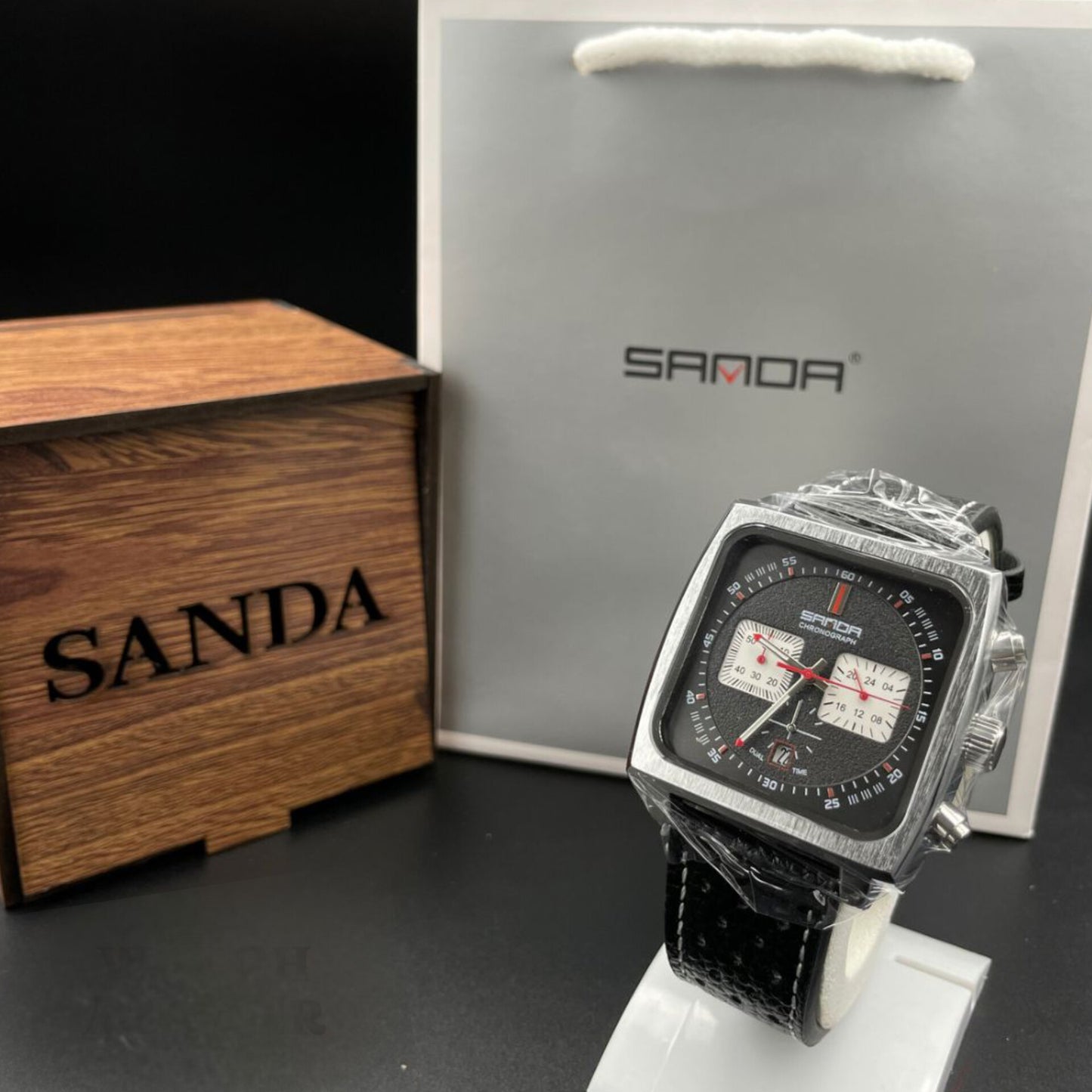 SANDA SQUARE DIAL CHRONOGRAPH LEATHER STARP WATCHES FOR MEN'S FASHION - Jewelsoftime
