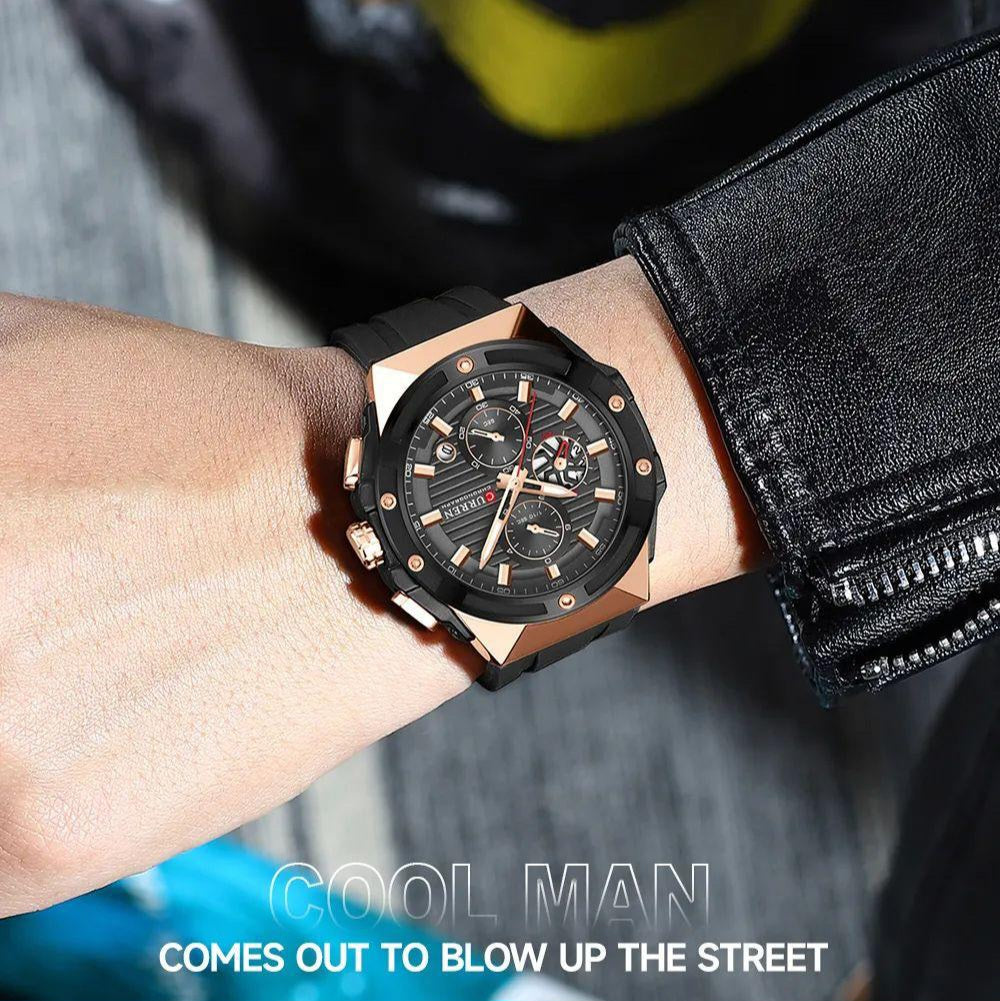 Curren Chronograph Working Quartz Movement Date Working Mens Watch Silicone Strap - Jewelsoftime