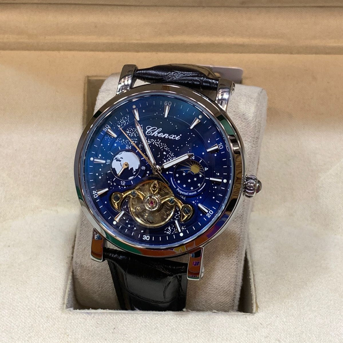 CHENXI-Automatic Movement Men's Watch-Leather Belt Master Lock Chronograph Working - Jewelsoftime