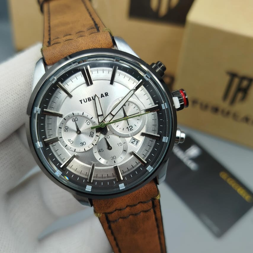 TUBULAR ORIGINAL MAN'S WATCH – FULLY FUNCTIONAL DIALS, LEATHER STRAP, PREMIUM QUALITY WITH BRAND BOX & ACCESSORIES - Jewelsoftime