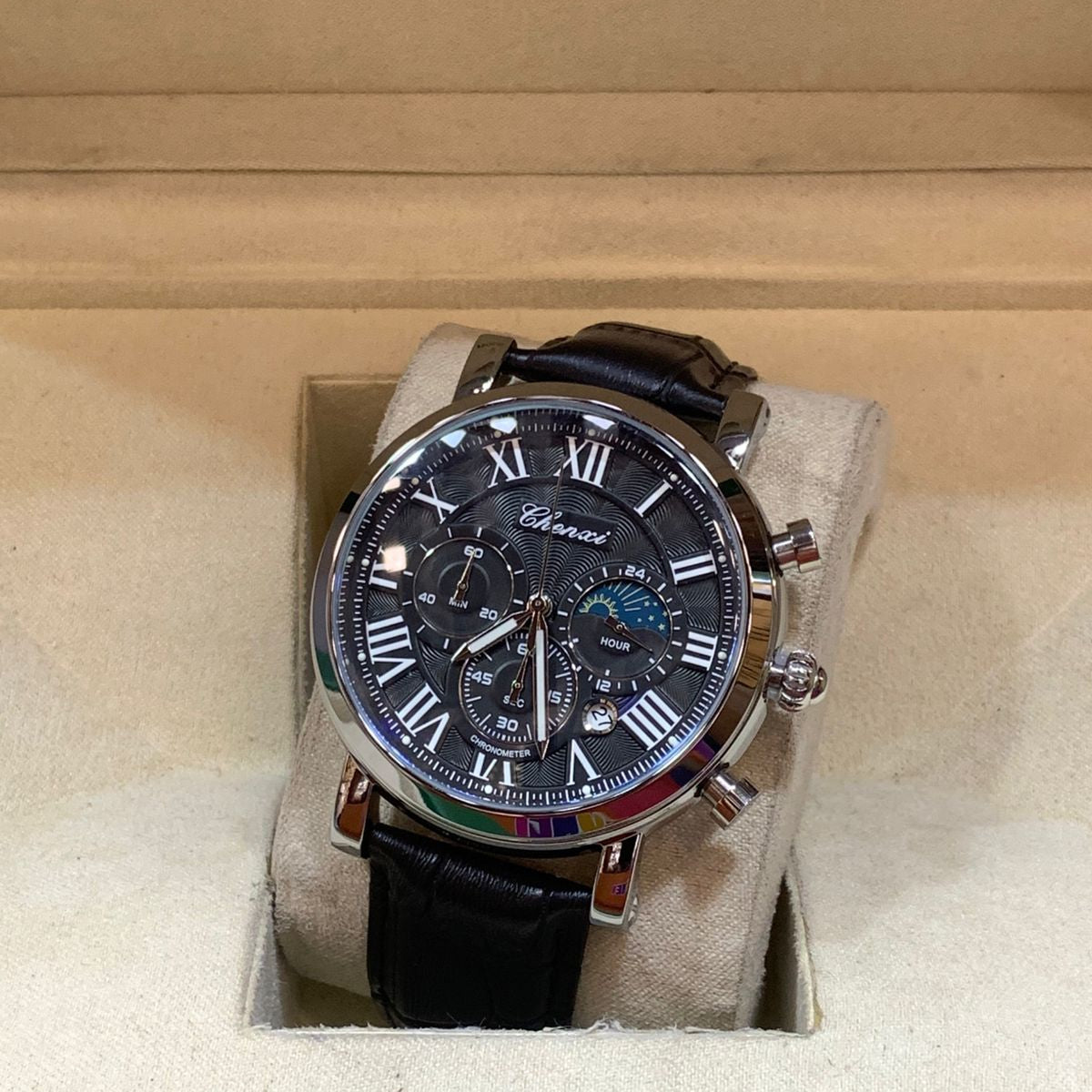 CHENXI Original Men's Watch-Quartz Movement Leather Strap Buckle Lock Chronograph Working - Jewelsoftime