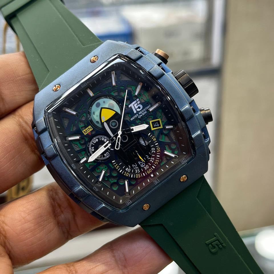 T5 Inner Dial Working Metal Body Rubber strap Date Working Mens Watch - Jewelsoftime