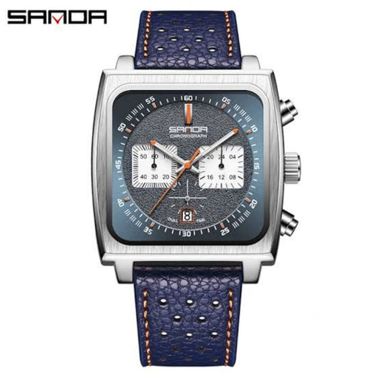 SANDA SQUARE DIAL CHRONOGRAPH LEATHER STARP WATCHES FOR MEN'S FASHION - Jewelsoftime