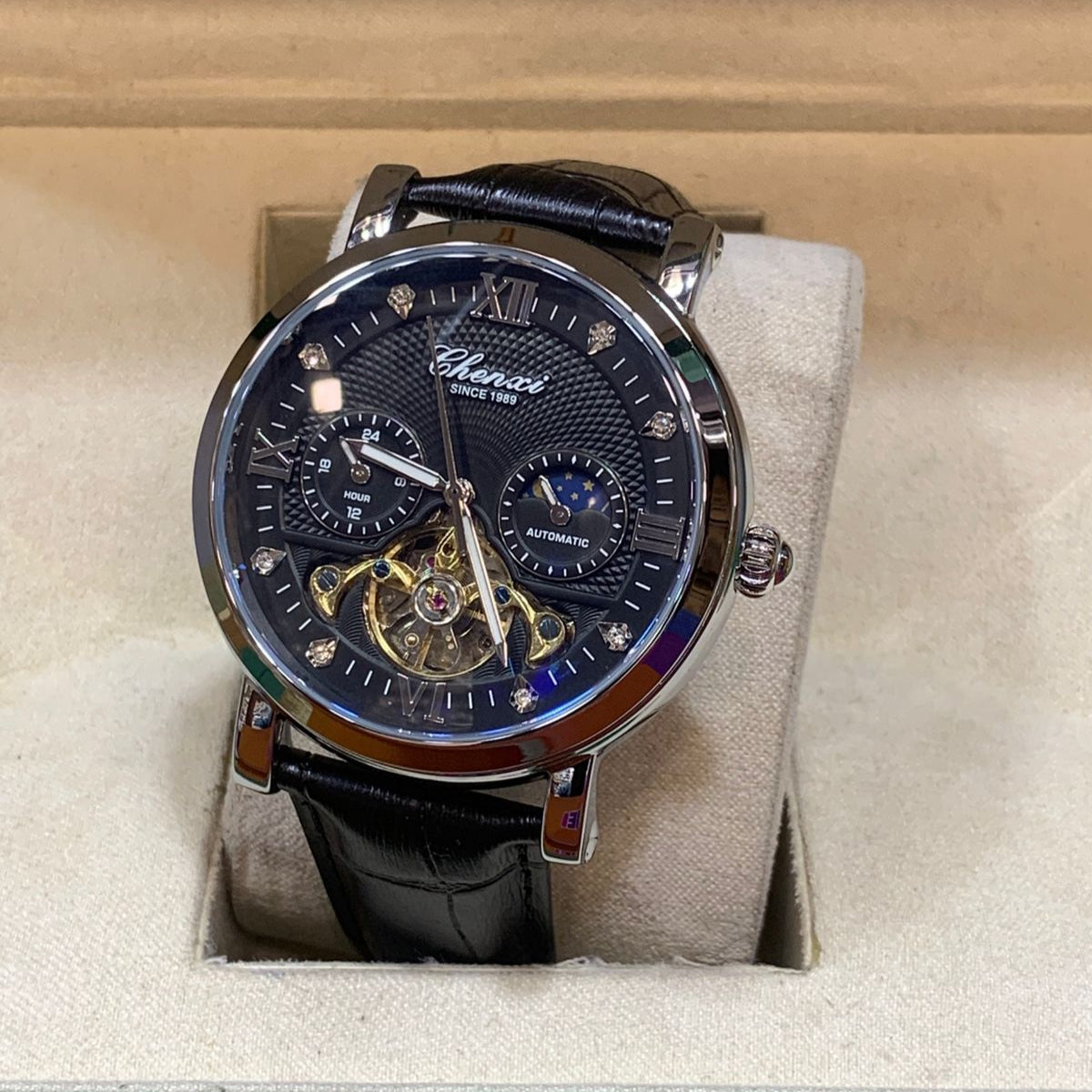 CHENXI-Automatic Movement Men's Watch-Leather Belt Master Lock Chronograph Working - Jewelsoftime