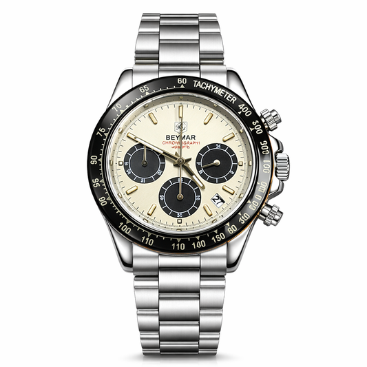 BENYAR Men’s Premium Chronograph Watch Steel Chain Quartz Movement Date Working Master Lock - Jewelsoftime