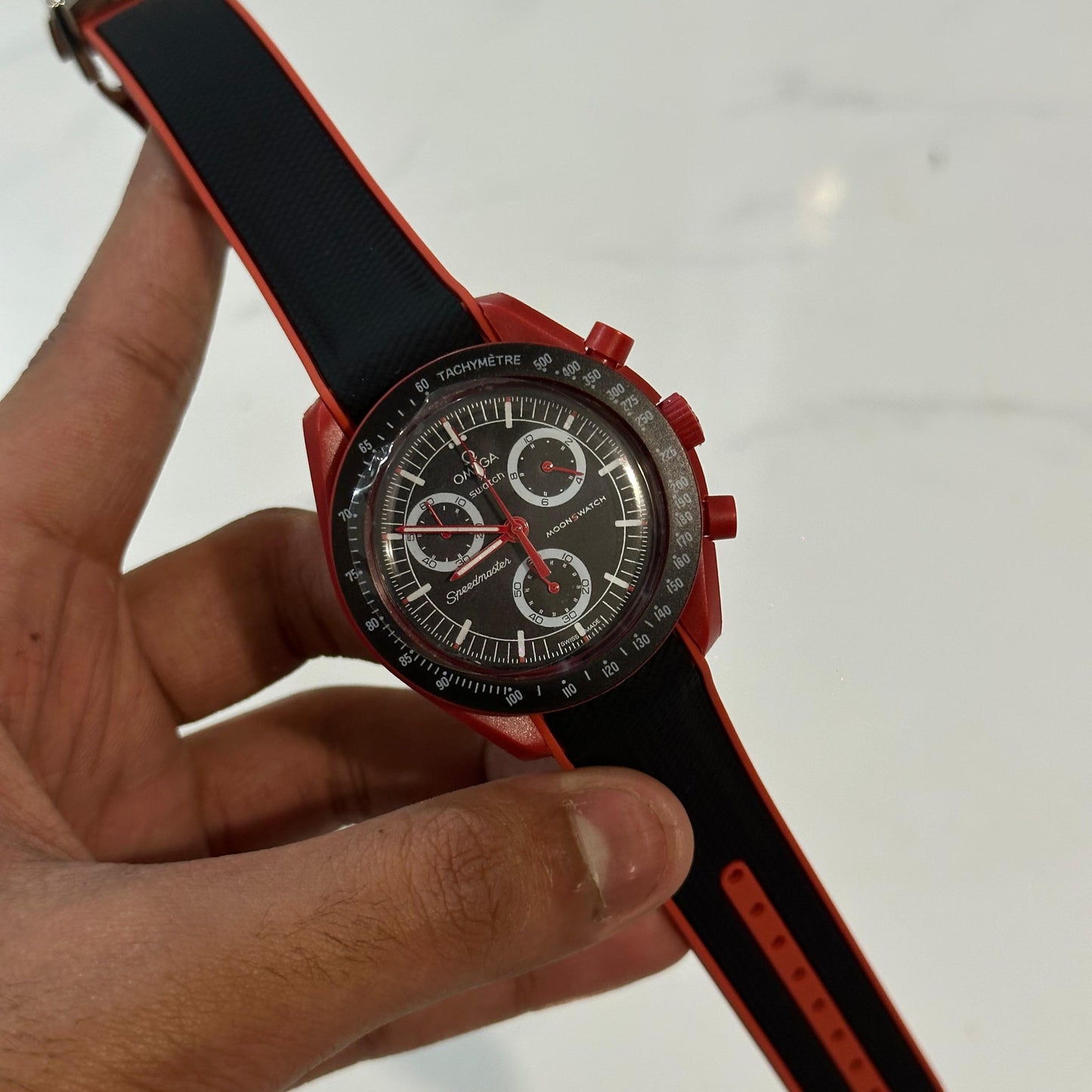 OMEGA Premium Men’s Watch Quartz Movement Silicone Rubber Strap Chronograph Date Working