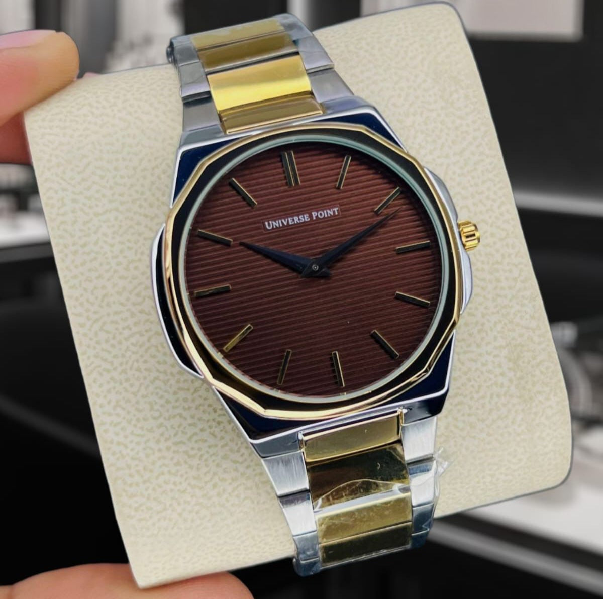 Universe Point Original Brand Men's Watch Slim Model 2 Needle Water Resistant Butterfly Master Lock - Jewelsoftime