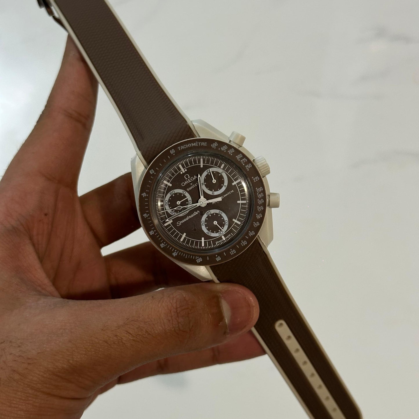 OMEGA Premium Men’s Watch Quartz Movement Silicone Rubber Strap Chronograph Date Working