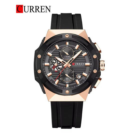 Curren Chronograph Working Quartz Movement Date Working Mens Watch Silicone Strap - Jewelsoftime