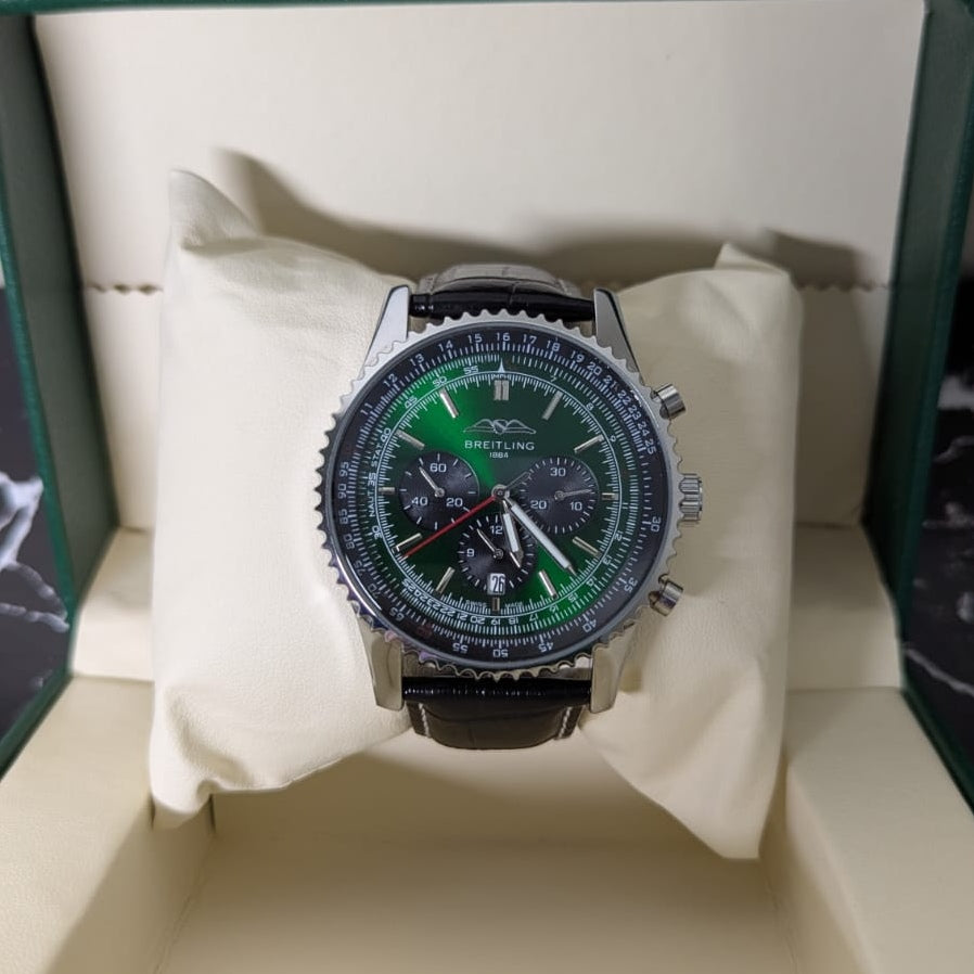 BREITING CHRONOGRAPH WORKING MEN'S WATCH - LEATHER STRAP - Jewelsoftime