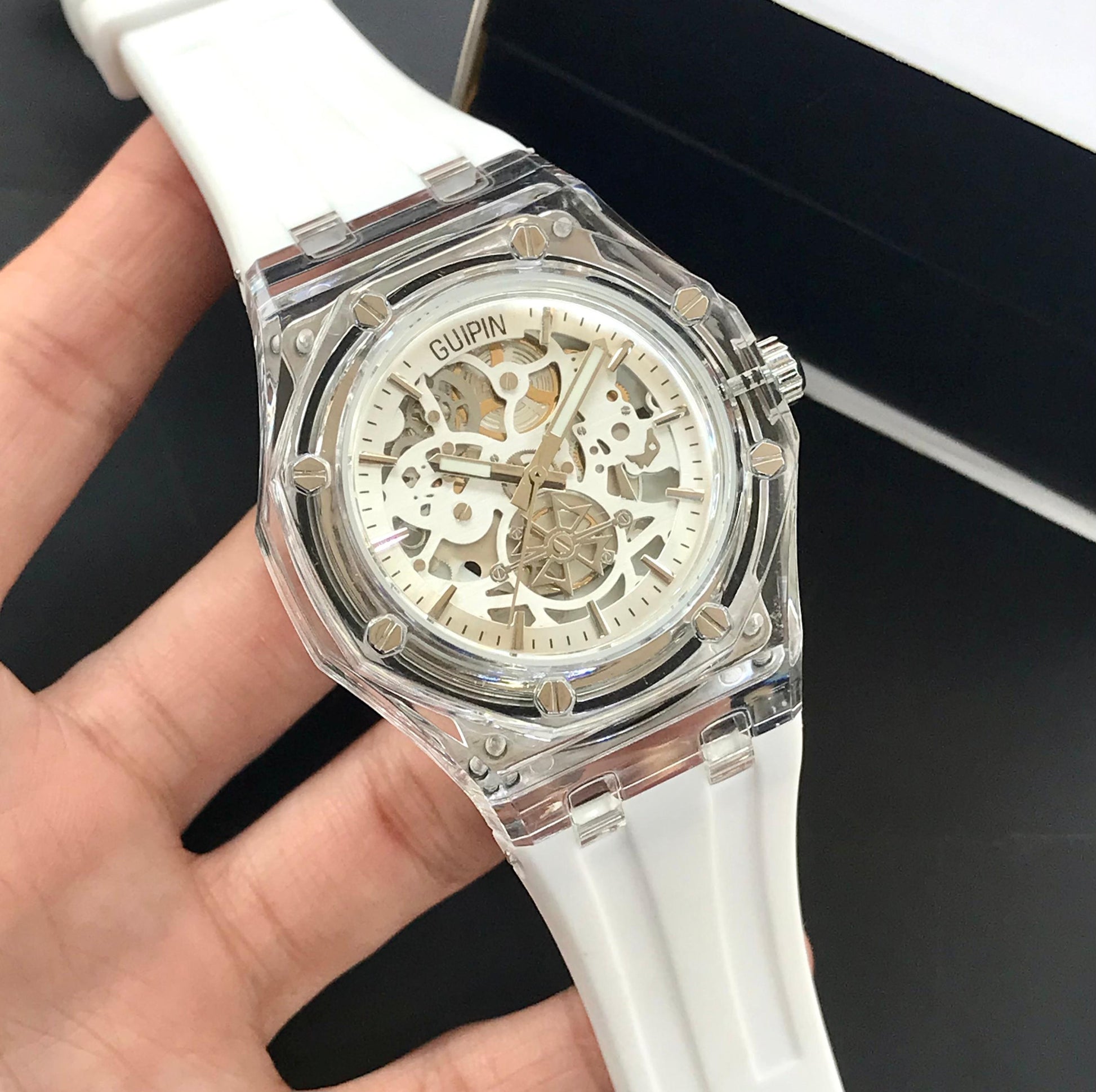 Guipin Original Semi Auto Skeleton Dial Men's Watch Rubber Strap - Jewelsoftime