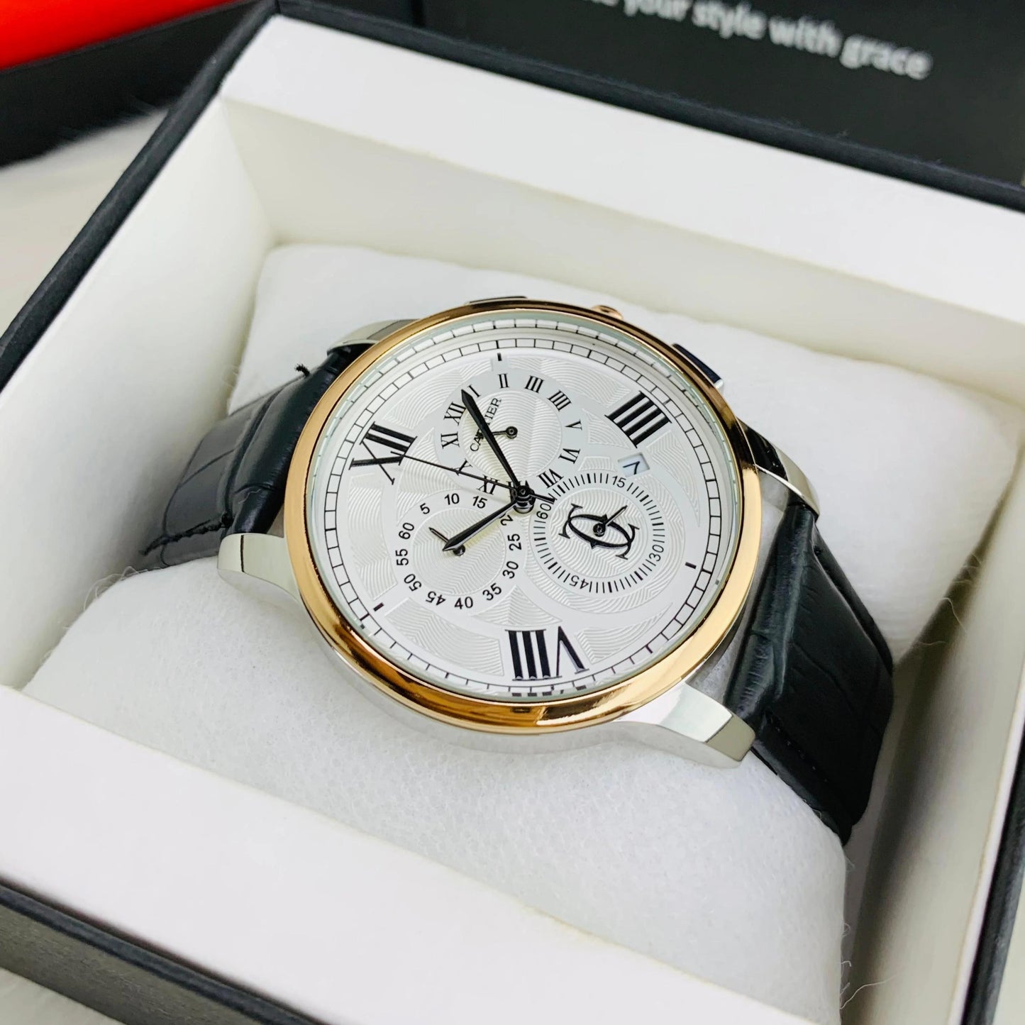 Cartier Men's Watch leather strap Automatic Movement Chronograph Down-Second Working Master Lock Clasp - Jewelsoftime