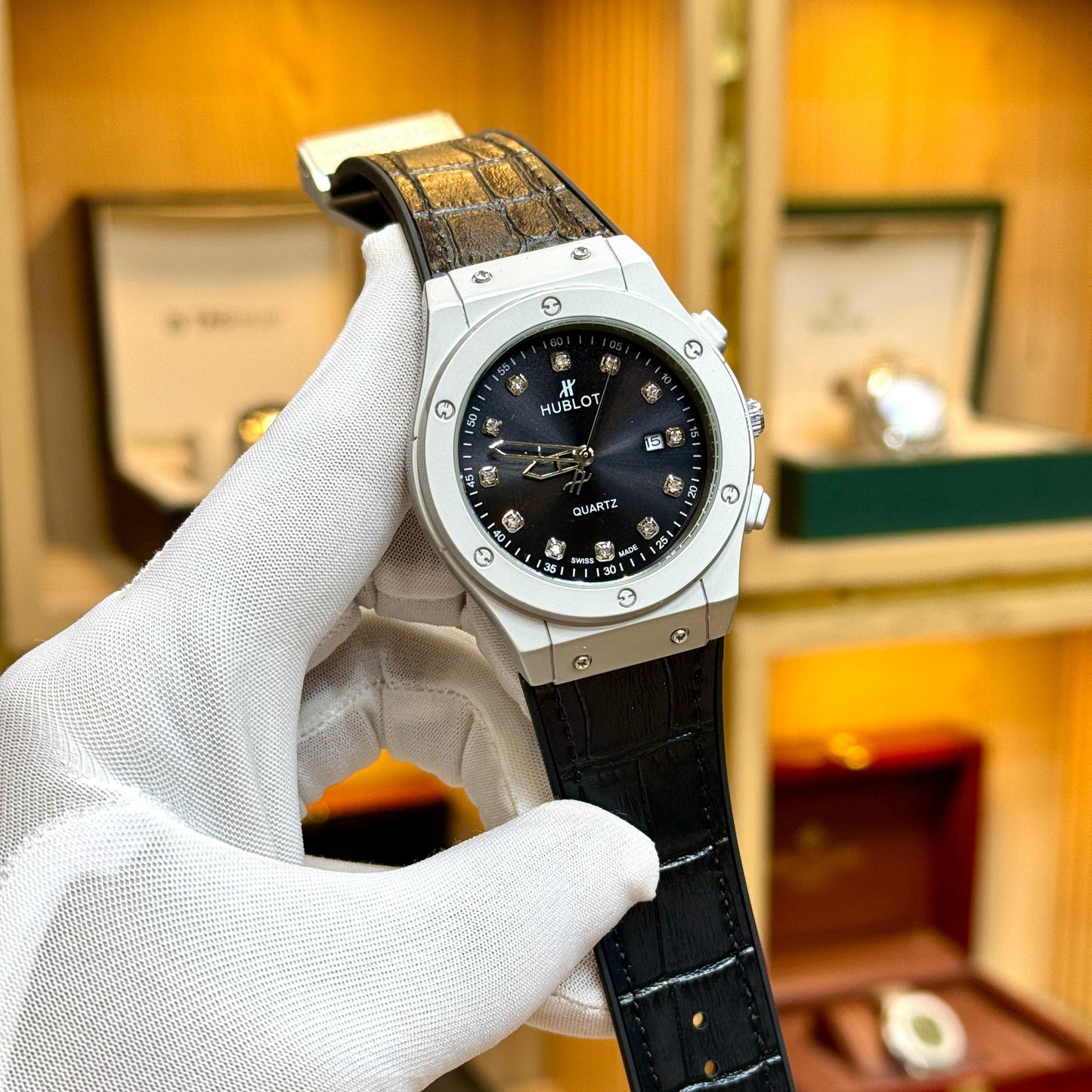 Hublot Quartz Movement Men's Watch Rubber Strap Date Working Master Lock - Jewelsoftime