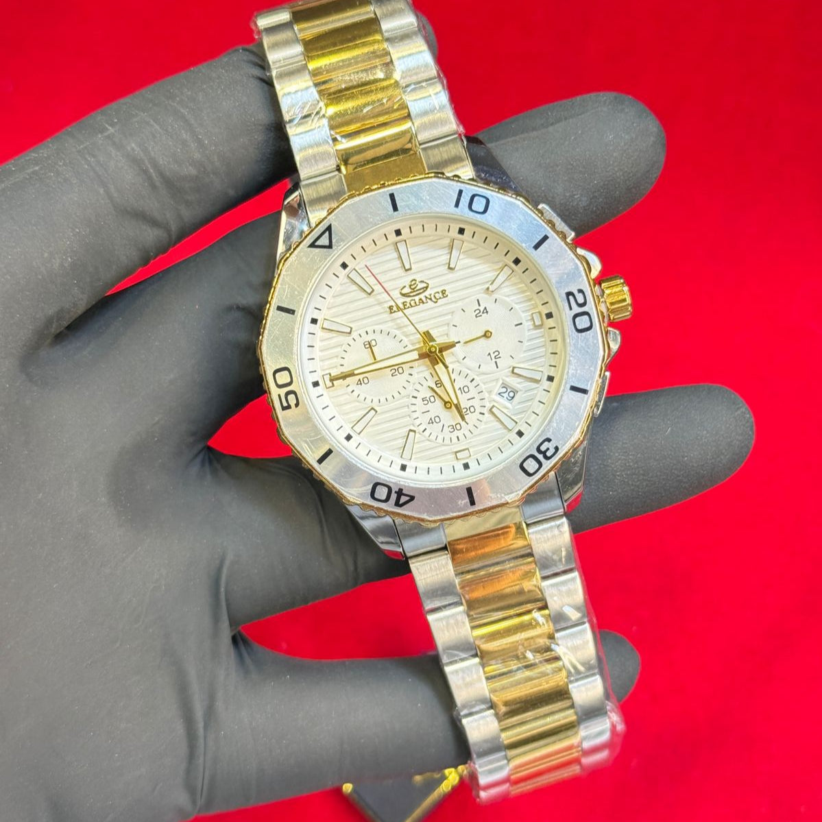 Elegance Mens Watch Quartz Movement Chronograph Date Working Master Lock Steel Chain - Jewelsoftime