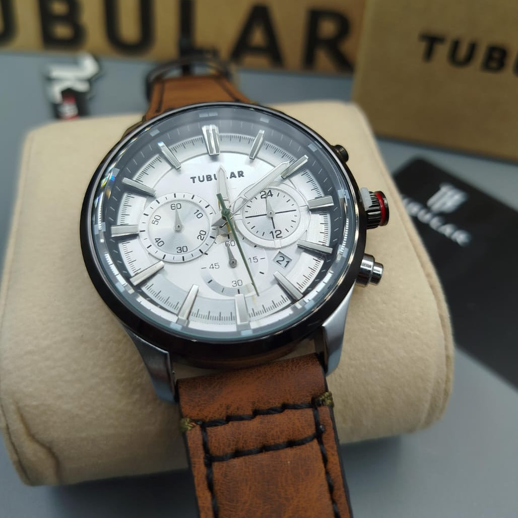 TUBULAR ORIGINAL MAN'S WATCH – FULLY FUNCTIONAL DIALS, LEATHER STRAP, PREMIUM QUALITY WITH BRAND BOX & ACCESSORIES - Jewelsoftime