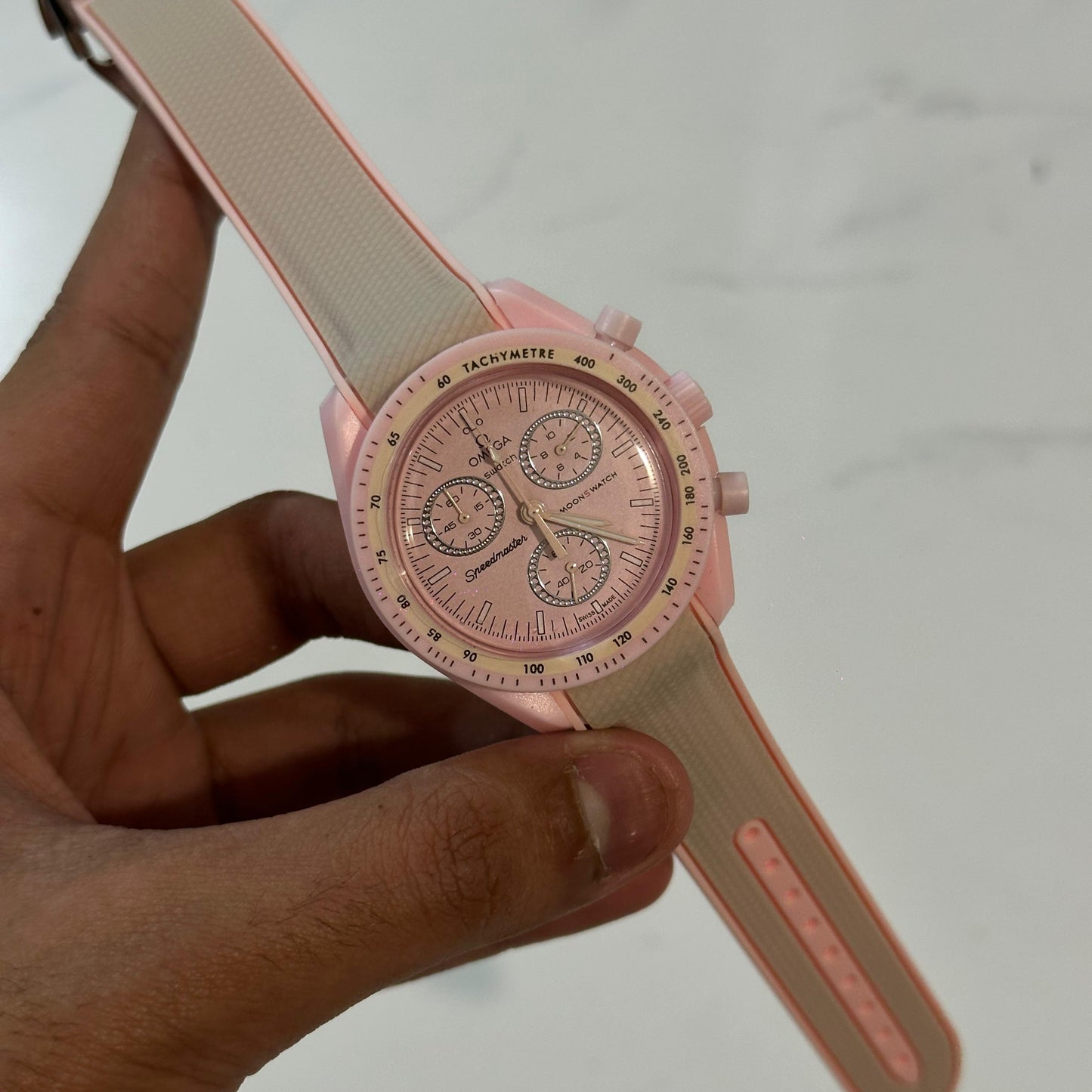 OMEGA Premium Men’s Watch Quartz Movement Silicone Rubber Strap Chronograph Date Working