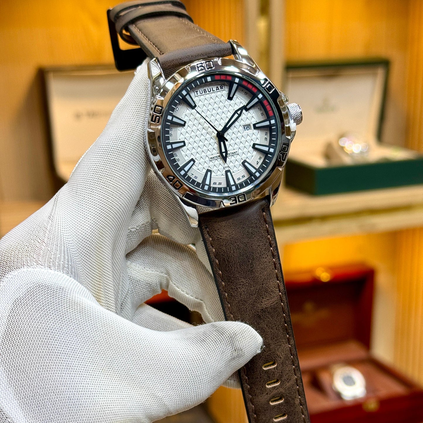 Tubular Quartz Movement Date Working Leather strap Men's Watch - Jewelsoftime