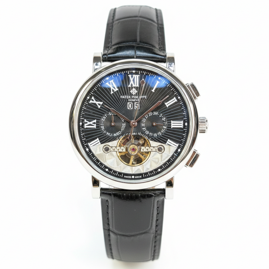 Patek Philippe Men's Watch Century Model–Automatic Movement Chronometer Working Pendulum Visible Leather Strap Master Lock - Jewelsoftime