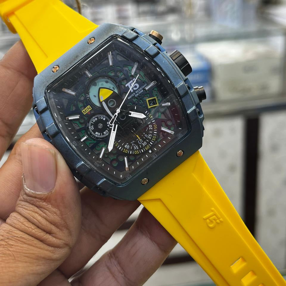 T5 Inner Dial Working Metal Body Rubber strap Date Working Mens Watch - Jewelsoftime