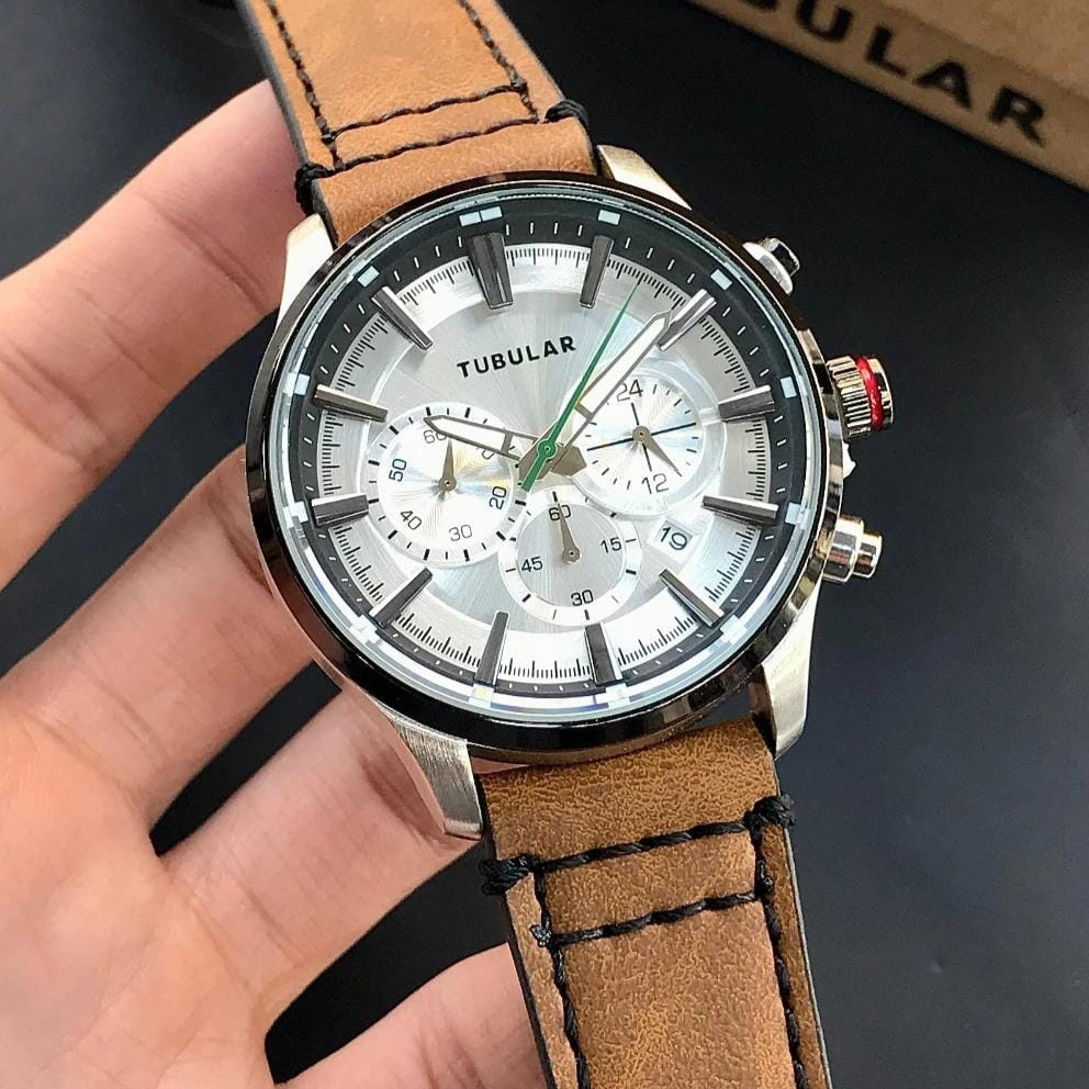 TUBULAR ORIGINAL MAN'S WATCH – FULLY FUNCTIONAL DIALS, LEATHER STRAP, PREMIUM QUALITY WITH BRAND BOX & ACCESSORIES - Jewelsoftime