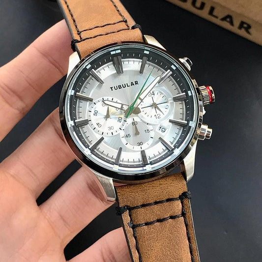 TUBULAR ORIGINAL MAN'S WATCH – FULLY FUNCTIONAL DIALS, LEATHER STRAP, PREMIUM QUALITY WITH BRAND BOX & ACCESSORIES - Jewelsoftime