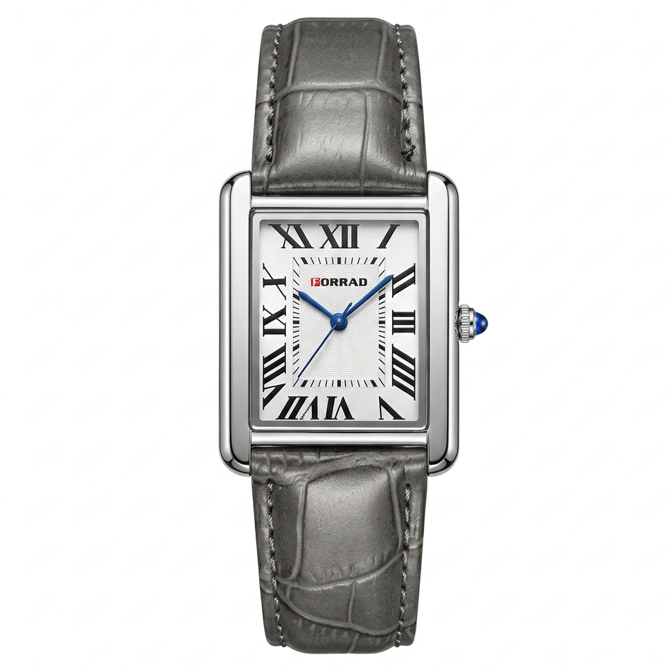 Watch with gray leather strap and white face on a white background mens watch