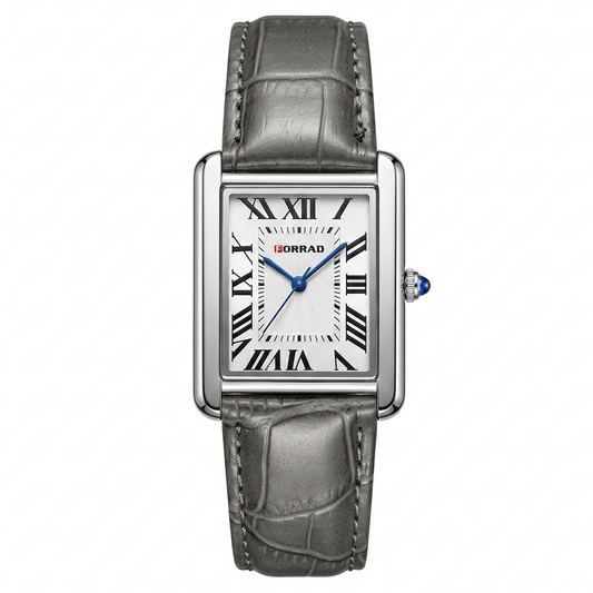 Watch with gray leather strap and white face on a white background mens watch