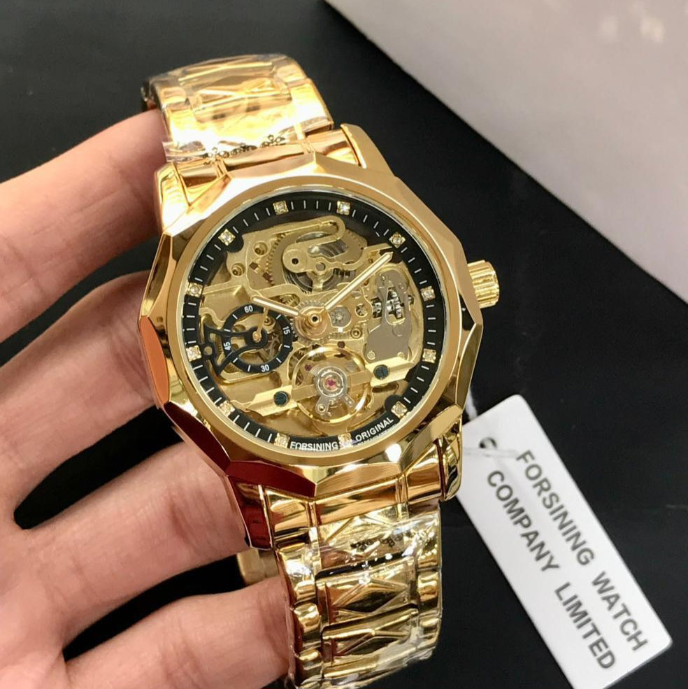 Forsining 199 Skeleton Watch Tourbillon Movement Automatic Square Mechanical Men's Watches Stainless Steel Case - Jewelsoftime