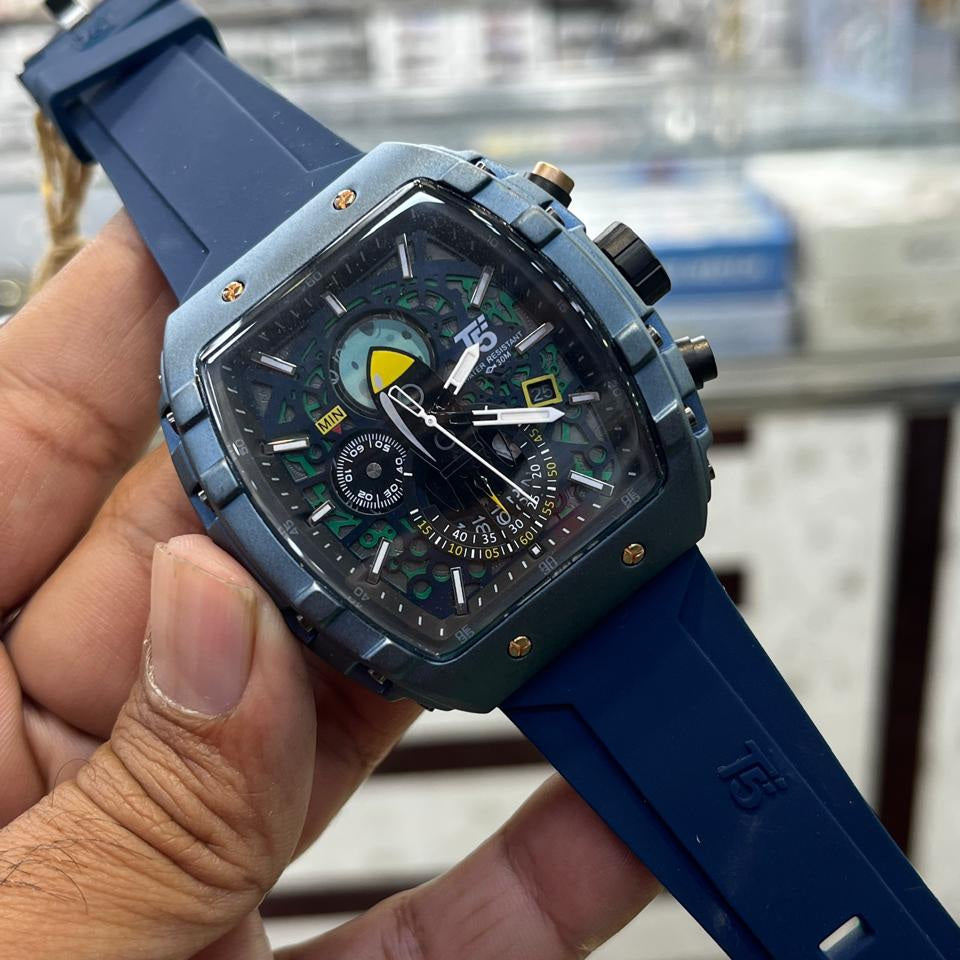 T5 Inner Dial Working Metal Body Rubber strap Date Working Mens Watch - Jewelsoftime