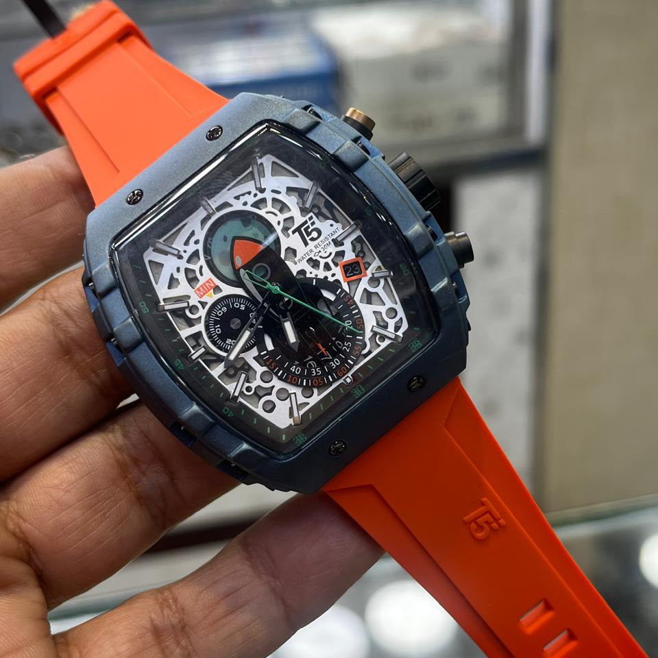 T5 Inner Dial Working Metal Body Rubber strap Date Working Mens Watch - Jewelsoftime