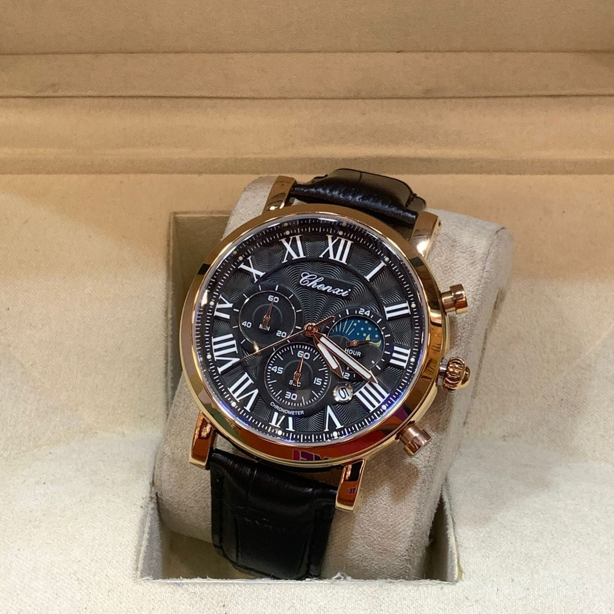 CHENXI Original Men's Watch-Quartz Movement Leather Strap Buckle Lock Chronograph Working - Jewelsoftime