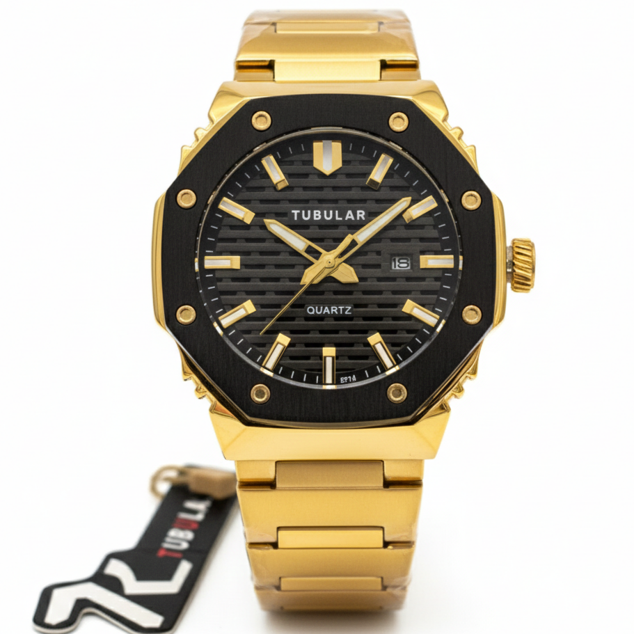 Tubular Premium Quartz Movement-Men's Watch Date Working Stainless Steel Chain Buckle Lock - Jewelsoftime