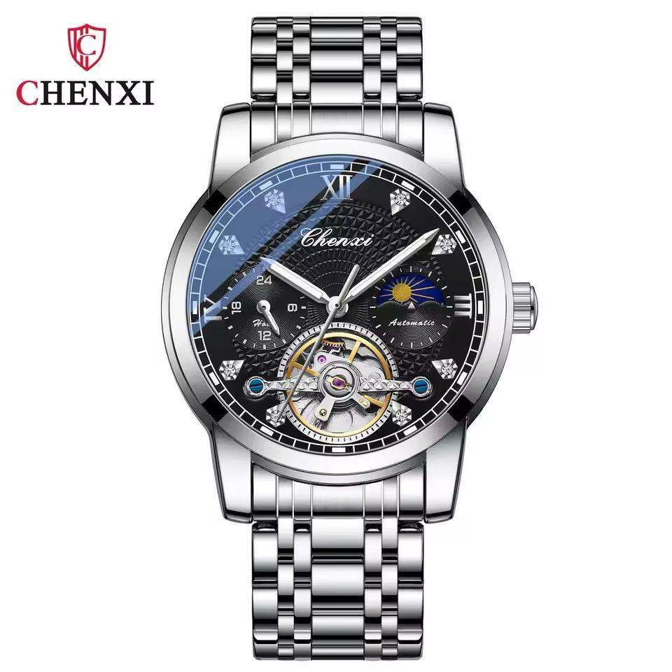 Chenxi Automatic Tourbillion Model Moon Phase Working Chrono working Skeleton Dial Mens Watch - Jewelsoftime