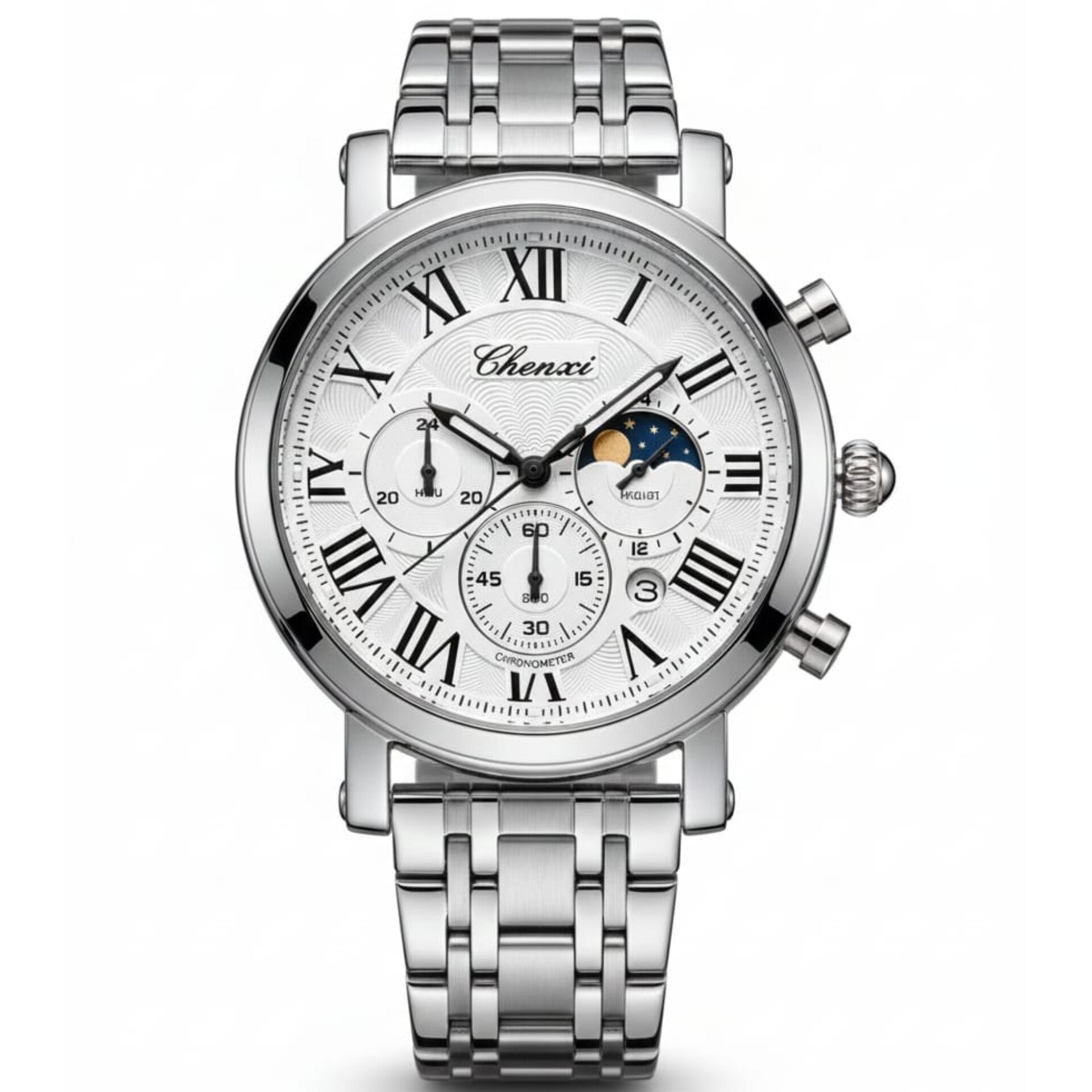 CHENXI–Stainless Steel Men's Watch Quartz Movement Buckle Lock Chronograph Working - Jewelsoftime