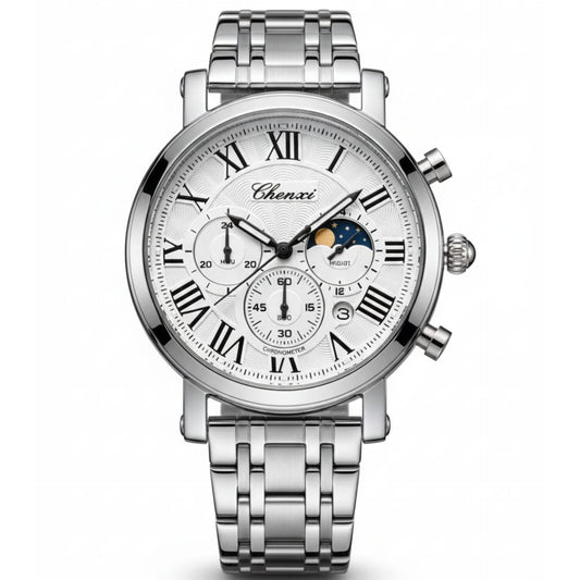 CHENXI–Stainless Steel Men's Watch Quartz Movement Buckle Lock Chronograph Working - Jewelsoftime