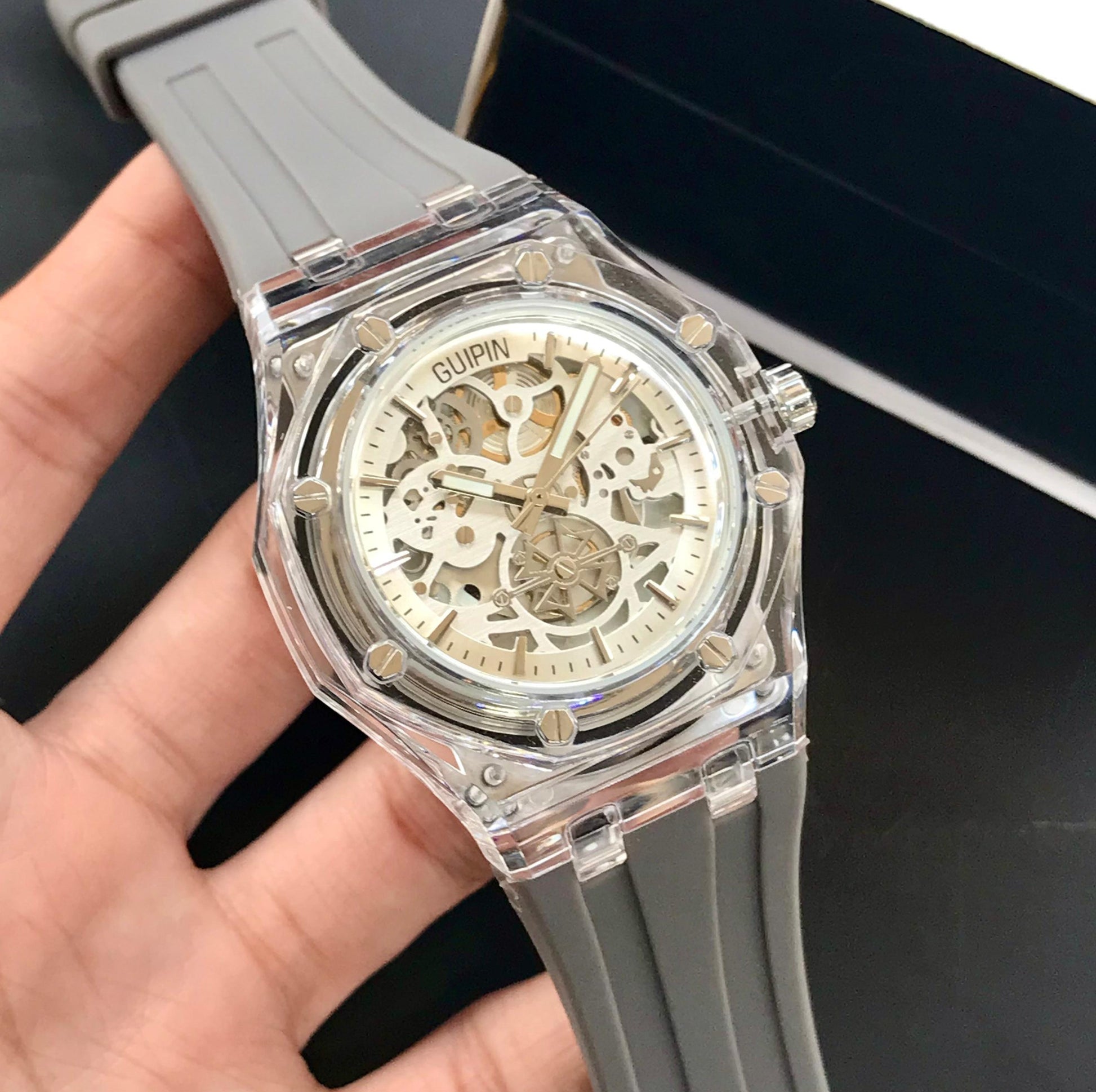Guipin Original Semi Auto Skeleton Dial Men's Watch Rubber Strap - Jewelsoftime