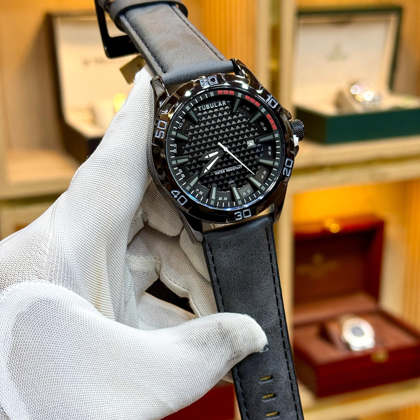 Tubular Quartz Movement Date Working Leather strap Men's Watch - Jewelsoftime