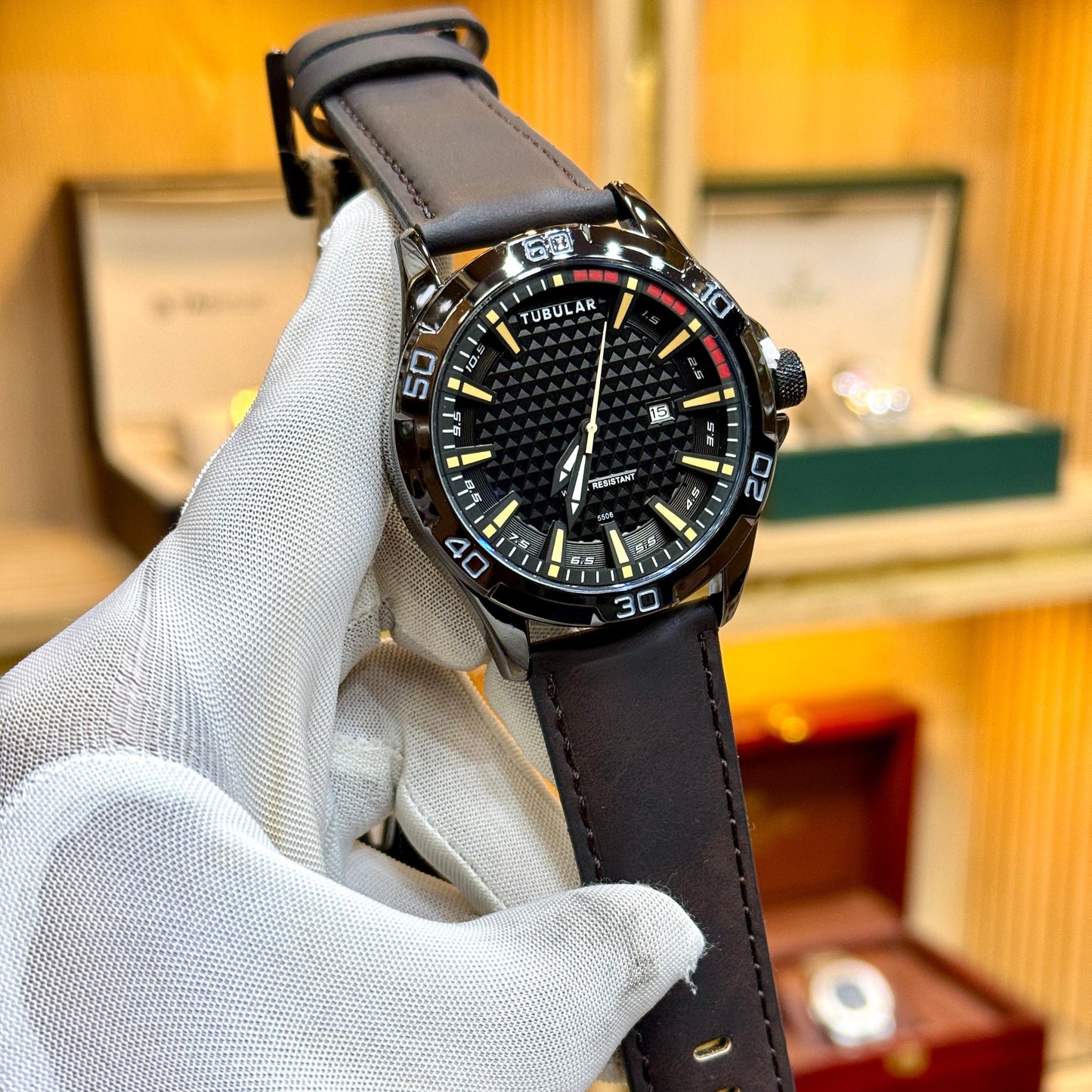 Tubular Quartz Movement Date Working Leather strap Men's Watch - Jewelsoftime