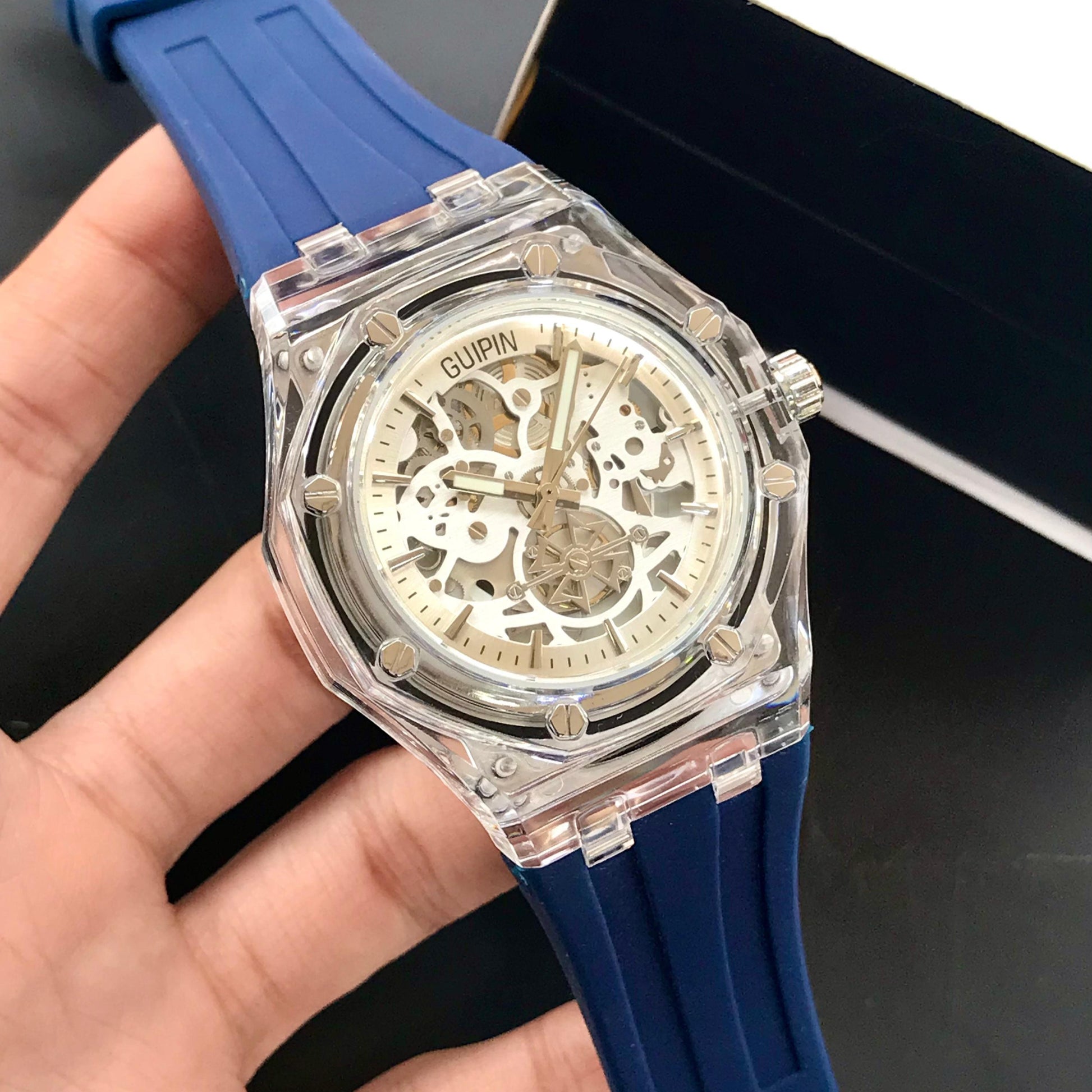 Guipin Original Semi Auto Skeleton Dial Men's Watch Rubber Strap - Jewelsoftime