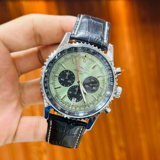 BREITING CHRONOGRAPH WORKING MEN'S WATCH - LEATHER STRAP - Jewelsoftime