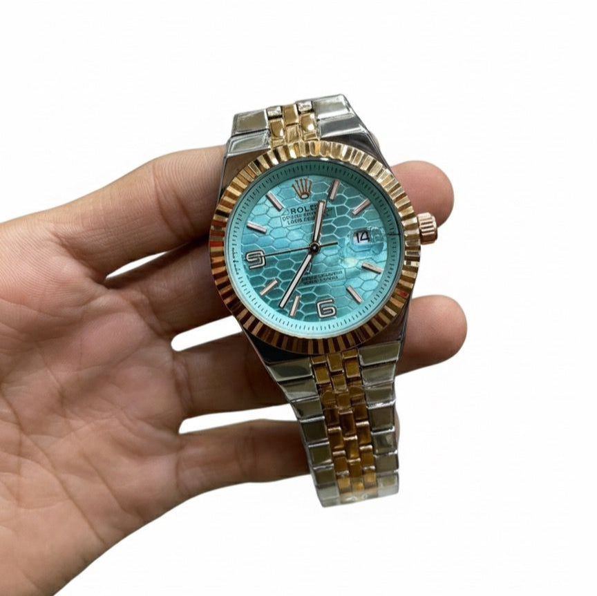 ROLEX (LAND DWELLER) Men's Watch Quartz Movement Date Working Push Lock Clasp - Jewelsoftime