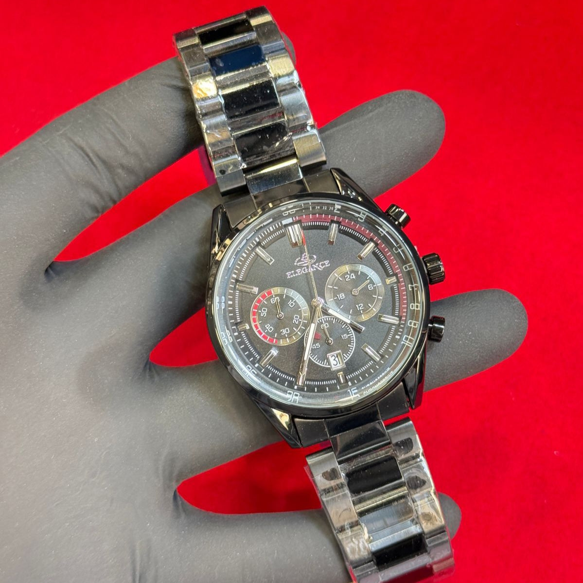 Elegance Mens Watch Quartz Movement Chronograph Date Working Master Lock Steel Chain - Jewelsoftime