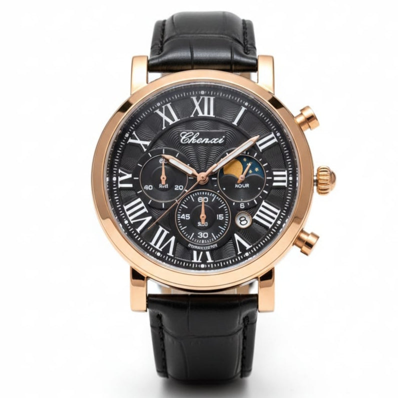 CHENXI Original Men's Watch-Quartz Movement Leather Strap Buckle Lock Chronograph Working - Jewelsoftime