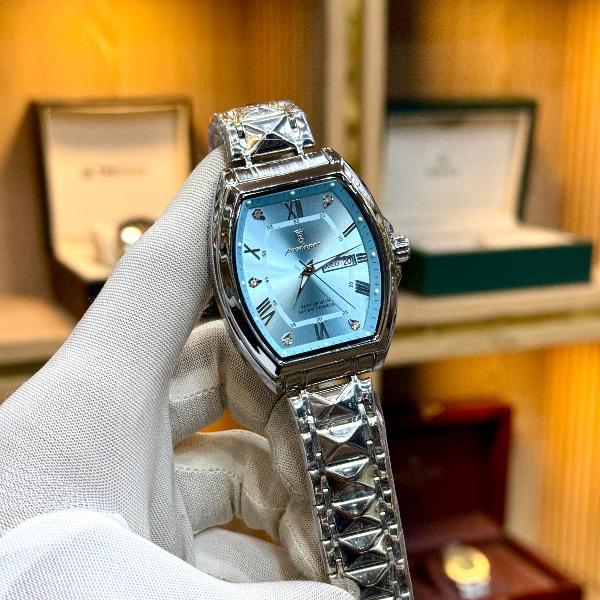 POEDAGAR Original Men's Watch Quartz Movement Date & Day Working Metal Strap Butterfly Lock - Jewelsoftime