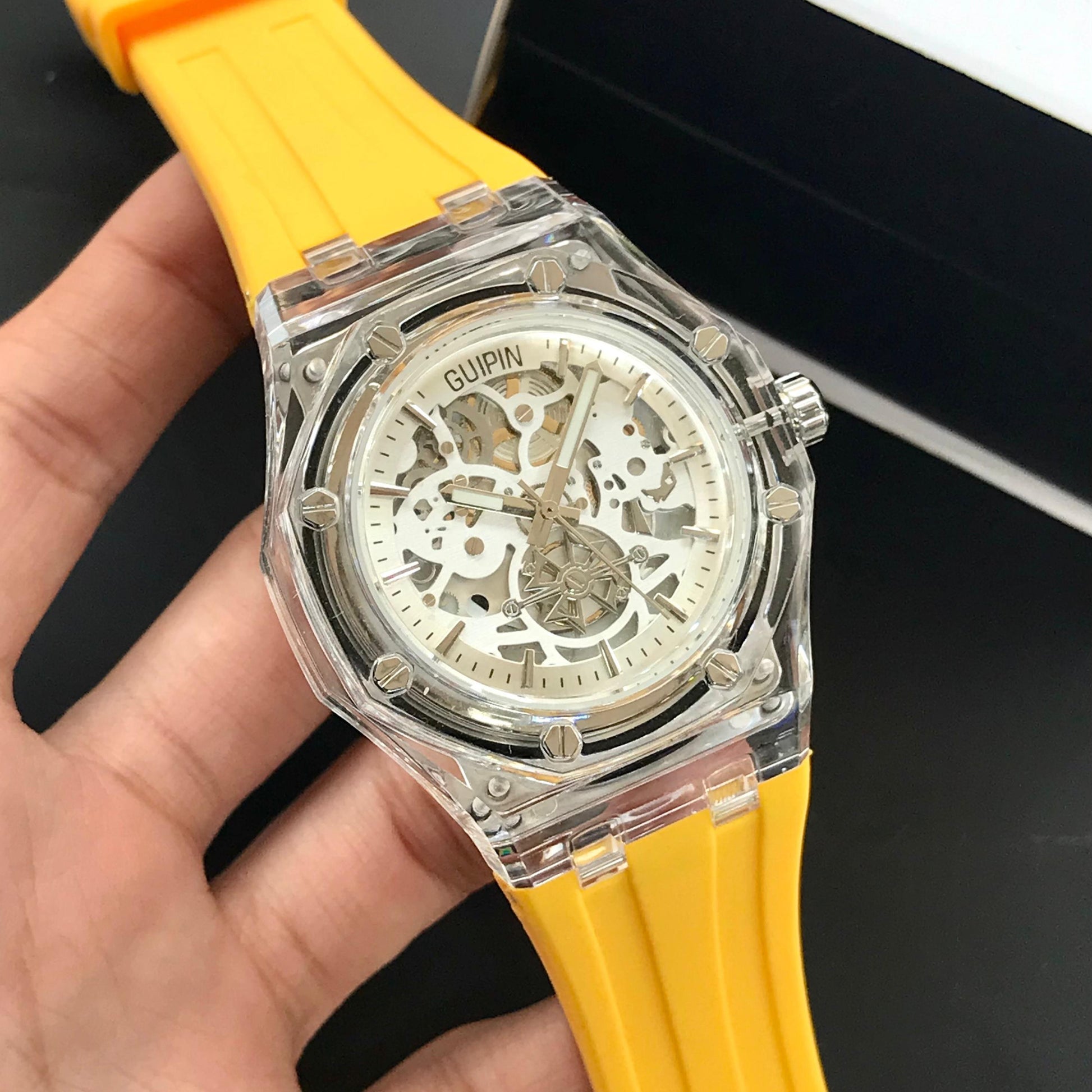 Guipin Original Semi Auto Skeleton Dial Men's Watch Rubber Strap - Jewelsoftime